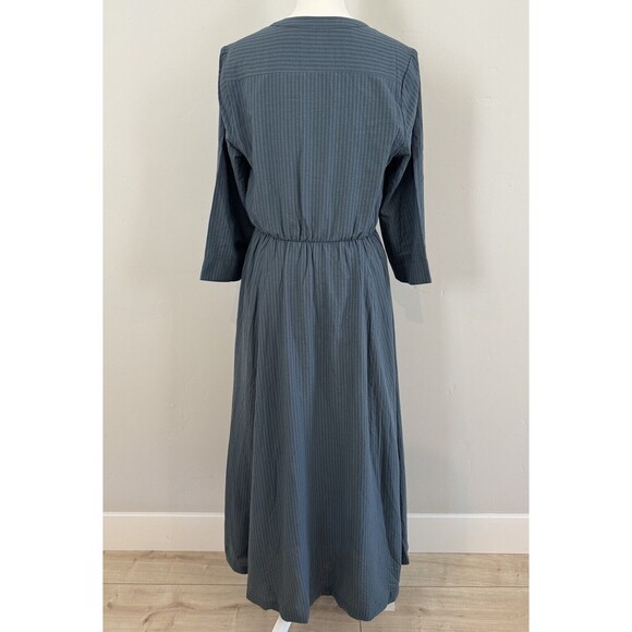 Jenni Kayne Seersucker Shirt Midi Dress Women’s Sz S Ink Blue Lined 3/4 Sleeves - Picture 3 of 9